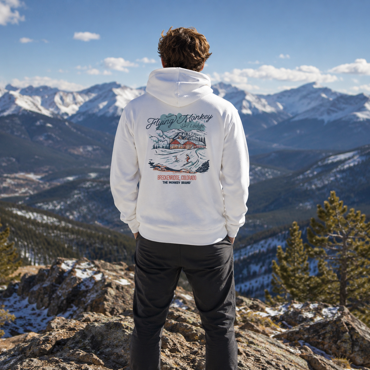Flying Monkey Ski Lodge Breckenridge LS Hooded Tee